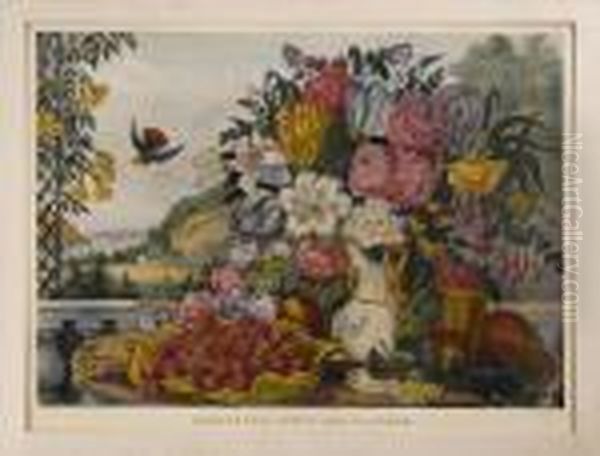 Landscape, Fruit, And Flowers
 , Ny Oil Painting by Currier & Ives Publishers