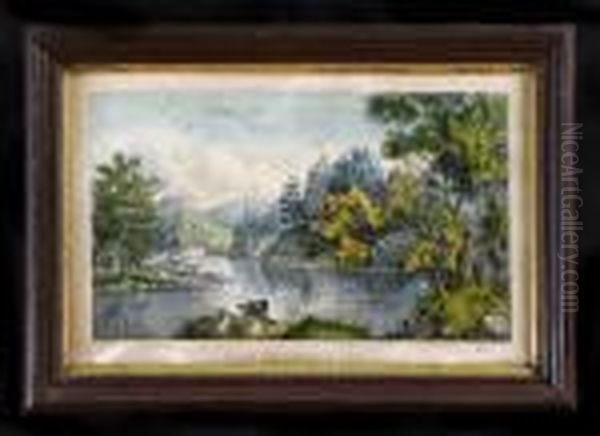 Publ.: View On Esopus Creek Oil Painting by Currier & Ives Publishers