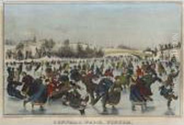 Central Park, Winter. The Skating Carnival Oil Painting by Currier & Ives Publishers