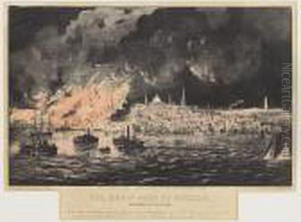 The Great Fire At Boston Oil Painting by Currier & Ives Publishers