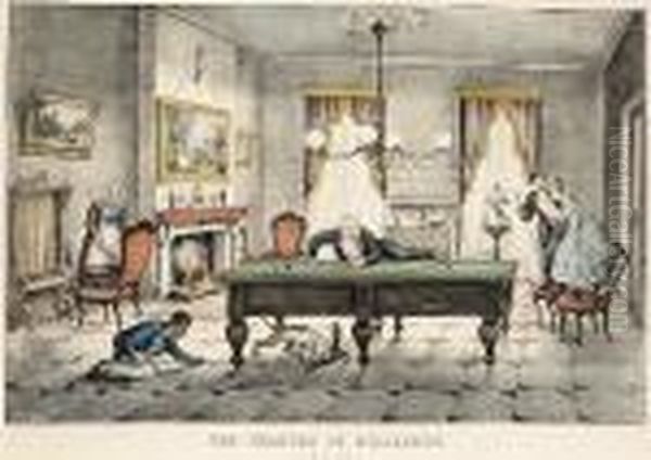 A Carom On The Dark Red Oil Painting by Currier & Ives Publishers