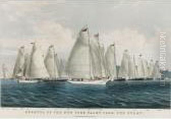 Regatta Of The New York Yacht Club Oil Painting by Currier & Ives Publishers