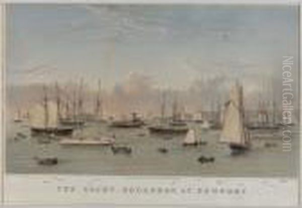 The Yacht Squadron At Newport Oil Painting by Currier & Ives Publishers