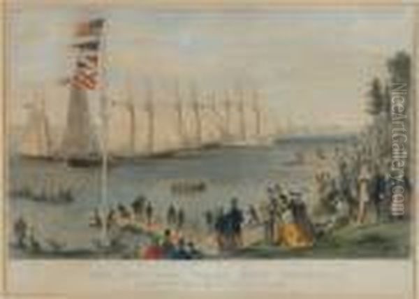 The New York Yacht Club Regatta Oil Painting by Currier & Ives Publishers