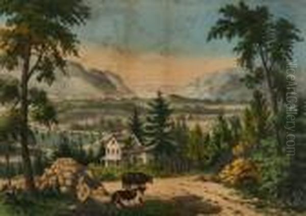 The Hudson Highlands. Oil Painting by Currier & Ives Publishers