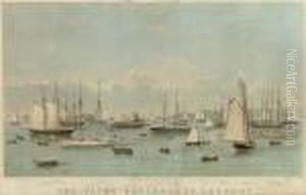 The Yacht Squadron At Newport Oil Painting by Currier & Ives Publishers