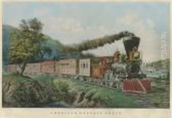 American Express Train Oil Painting by Currier & Ives Publishers