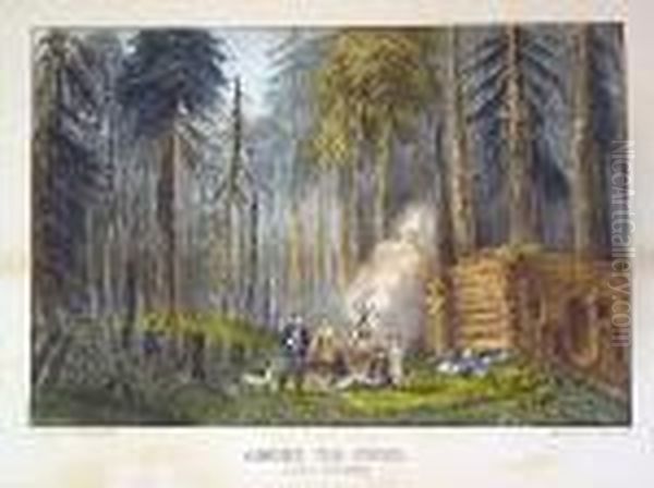 Among The Pines; Home Sweet Home; The Old Farm House; The Roadside Mill Oil Painting by Currier & Ives Publishers