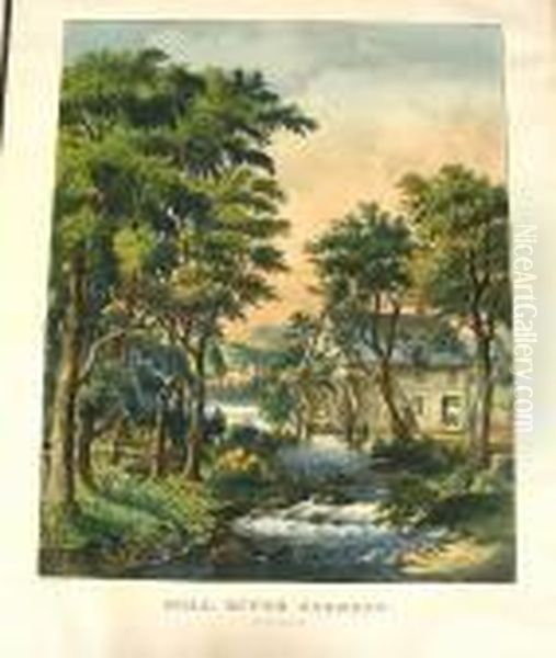 Mill River Scenery Oil Painting by Currier & Ives Publishers