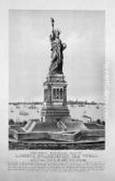 The Great Bartholdi Statue, Liberty Enlightening The World. Oil Painting by Currier & Ives Publishers