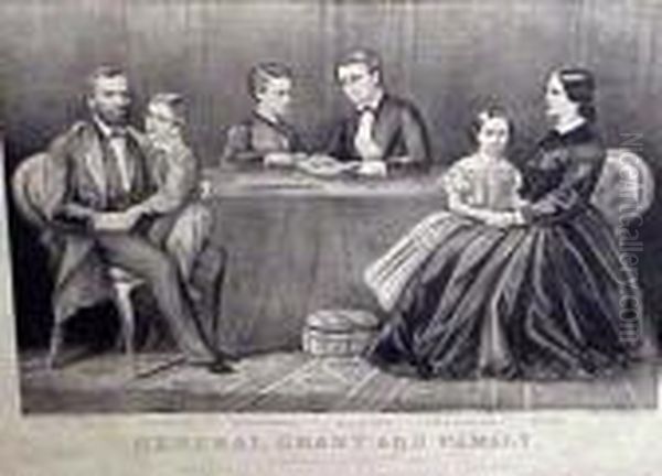 General Grant And His Family; New York Bay From Bay Ridge, Longisland Oil Painting by Currier & Ives Publishers