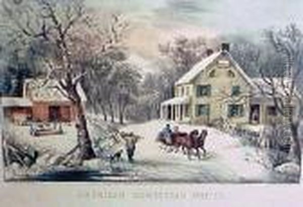 American Homestead Oil Painting by Currier & Ives Publishers