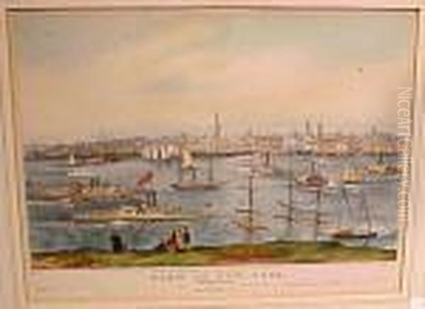 View Of New York From Brooklyn Heights Oil Painting by Currier & Ives Publishers