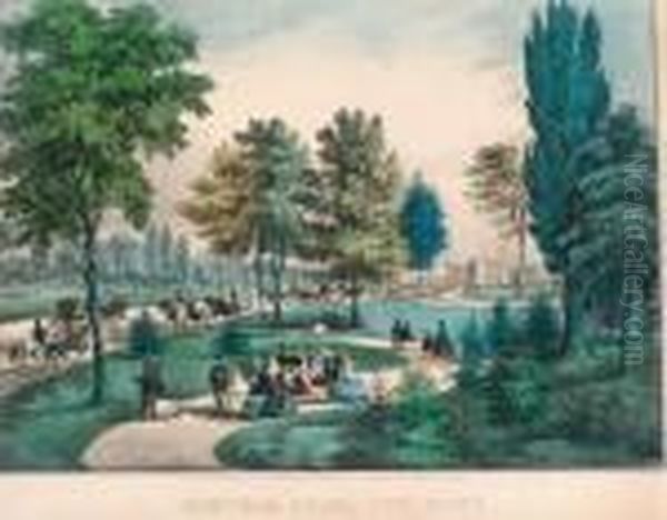 Central Park, The Drive. Oil Painting by Currier & Ives Publishers