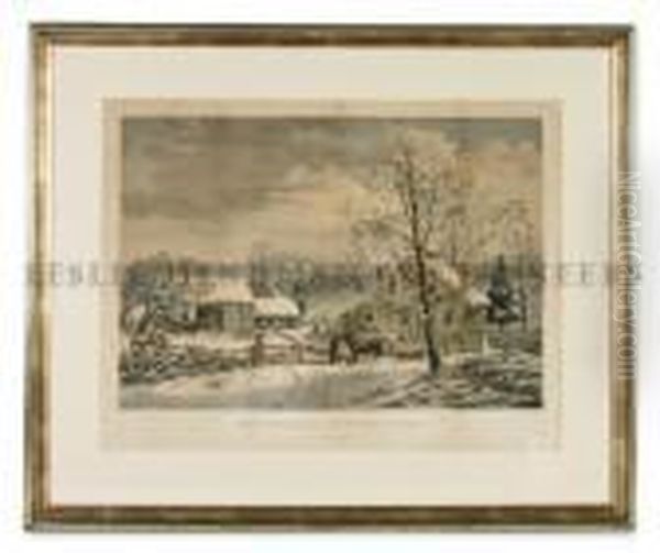 New England Winter Scene. Oil Painting by Currier