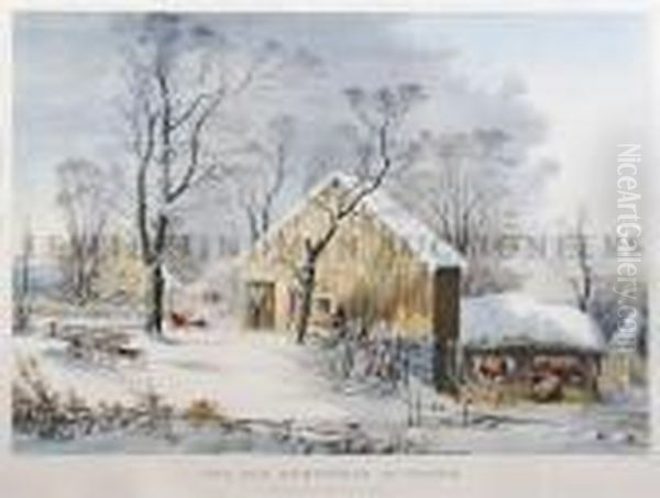 The Old Homestead In Winter. Oil Painting by Currier