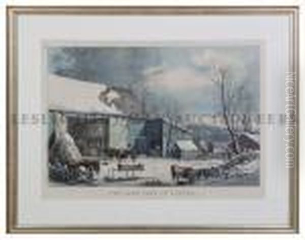 The Farm-yard In Winter. Oil Painting by Currier