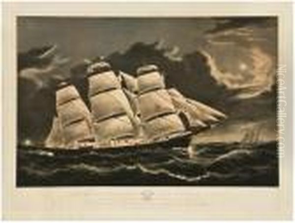 Clipper Ship Dreadnoughtoff Tuskar Light Oil Painting by Currier