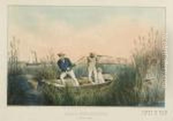 Rail Shooting. On The Delaware. Oil Painting by Currier