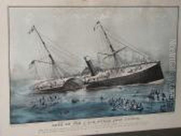 Loss Of The U.s.m. Steam Ship Arctic Oil Painting by Currier