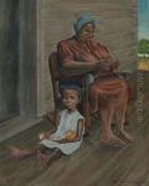 On The Porch Oil Painting by John Steuart Curry