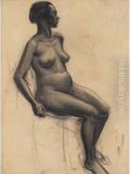 Female Nude - Seated Oil Painting by John Steuart Curry