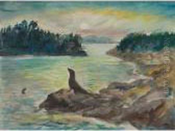 Seal On Rocks, Maine I Oil Painting by John Steuart Curry