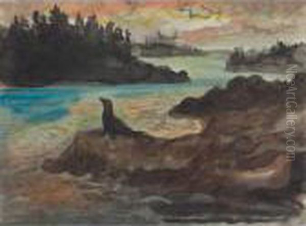 Seal On Rocks, Maine Ii Oil Painting by John Steuart Curry