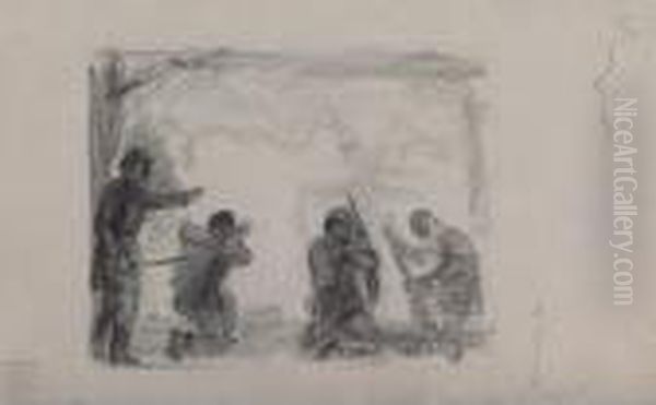 Sketch For Army Training Oil Painting by John Steuart Curry