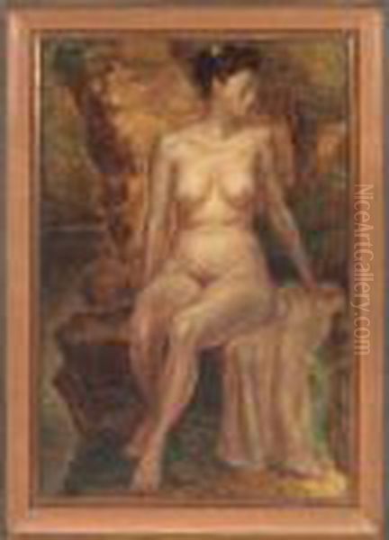 Nude Woman Seated On Rocks Oil Painting by John Steuart Curry