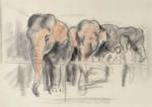 Circus Elephants Oil Painting by John Steuart Curry