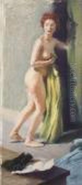 Female Nude With Green Robe Oil Painting by John Steuart Curry