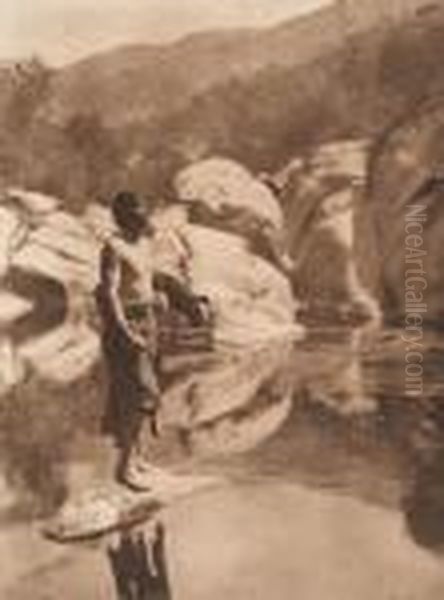 Quiet Waters - Tule River Reservation Oil Painting by Edward Sherrif Curtis