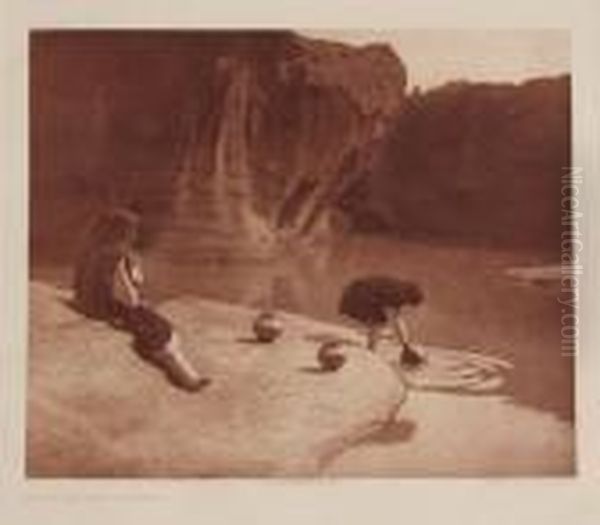 At The Old Well Of Acoma Oil Painting by Edward Sherrif Curtis