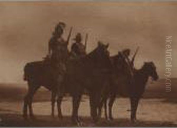 Custeris Crow Scouts Oil Painting by Edward Sherrif Curtis