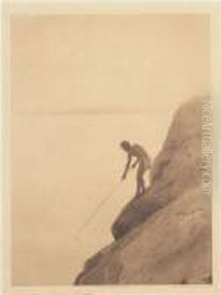 Fishing With A Gaff-hook-paviotso Oil Painting by Edward Sherrif Curtis