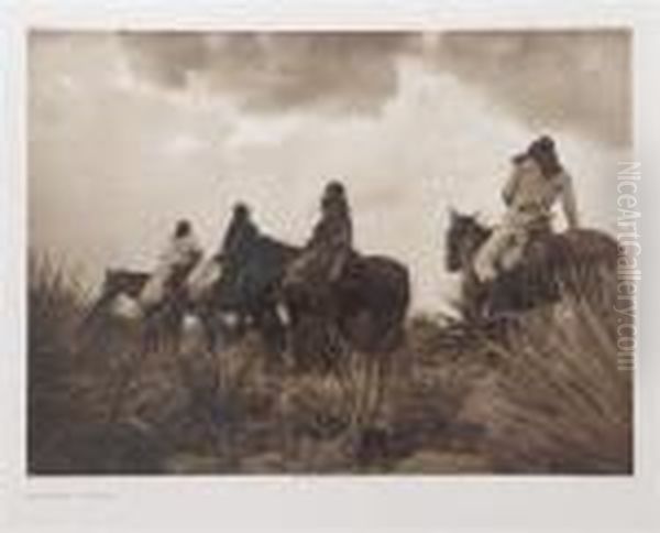 The Storm - Apache Oil Painting by Edward Sherrif Curtis