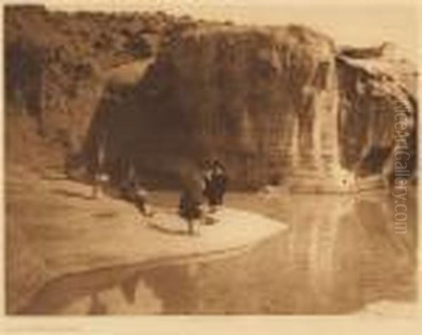 Acoma Water Carriers; Modern Designs In Washo Baskets Oil Painting by Edward Sherrif Curtis