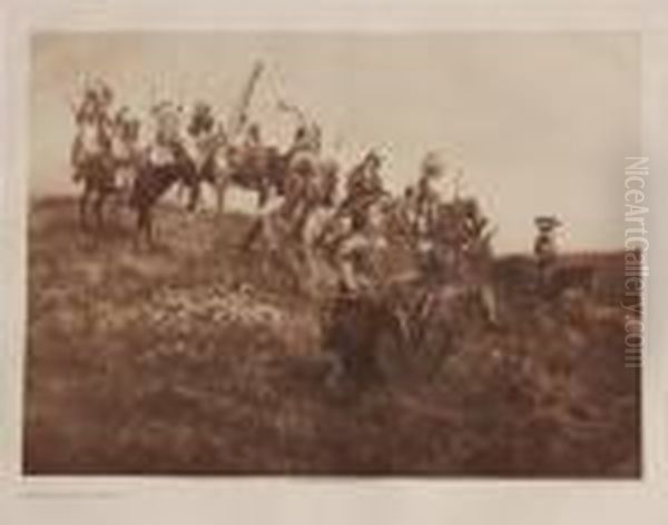 Ogalala War Party Oil Painting by Edward Sherrif Curtis