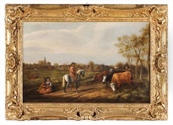 Paesaggio Con Figure, Armenti E Cavaliere Oil Painting by Aelbert Cuyp