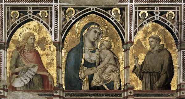 Madonna and Child with St Francis and St John the Baptist c. 1320 Oil Painting by Pietro Lorenzetti