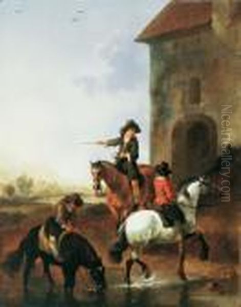 Drei Reiter Bei Derrast Oil Painting by Aelbert Cuyp