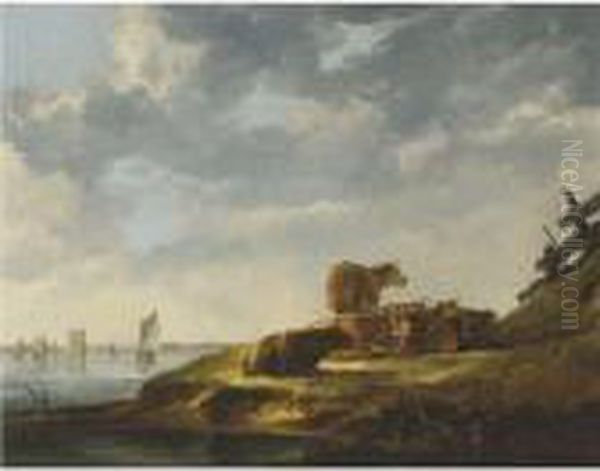 A River Landscape With Seven Cows And A Distant View Of The Towerof Merwede Oil Painting by Aelbert Cuyp