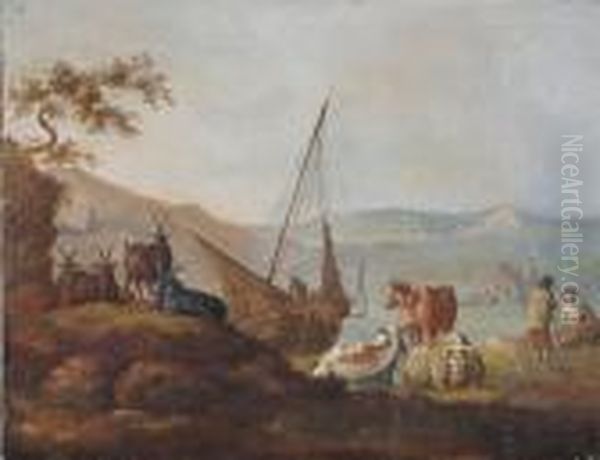 Cattle And Goats By A River Oil Painting by Aelbert Cuyp