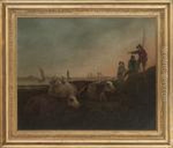 Cattle Herders By The Shore Oil Painting by Aelbert Cuyp