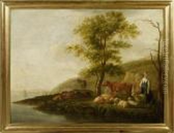 Landscape With Shepherds And Animals On The Seaside Oil Painting by Aelbert Cuyp