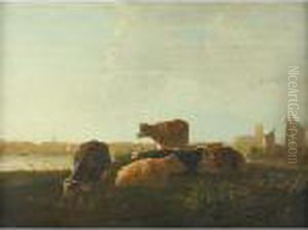 Cows Resting On The Banks Of The Maas At Dordrecht Oil Painting by Aelbert Cuyp