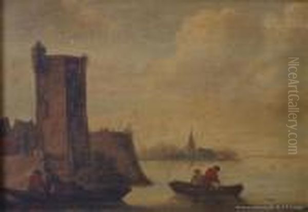 River Landscape With Fishing Boats Oil Painting by Aelbert Cuyp