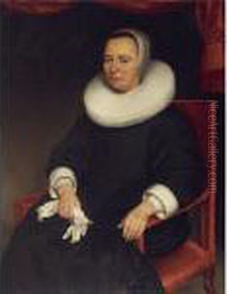 Portrait Of Lady, Seated Three-quarter Length, Wearing A Black Dress With A White Ruff Oil Painting by Aelbert Cuyp