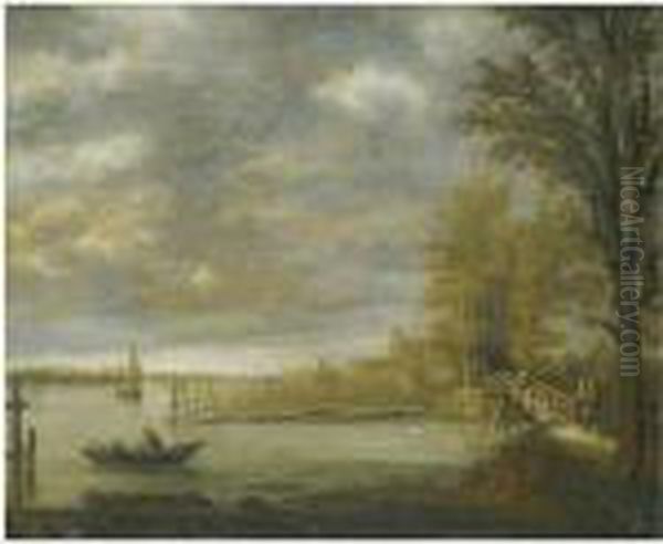 Landscape With A View Of Dordrecht From The South With A Lumberyard Oil Painting by Aelbert Cuyp